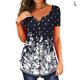 thumbnail image 2 of Qarigey Camiseta de poliéster para mujer, blusa plisada con estampado y cuello de pico, blusa lavable transpirable para interiores y exteriores, Prendas para la parte del cuerpo Blanco negro L, 2 of 5
