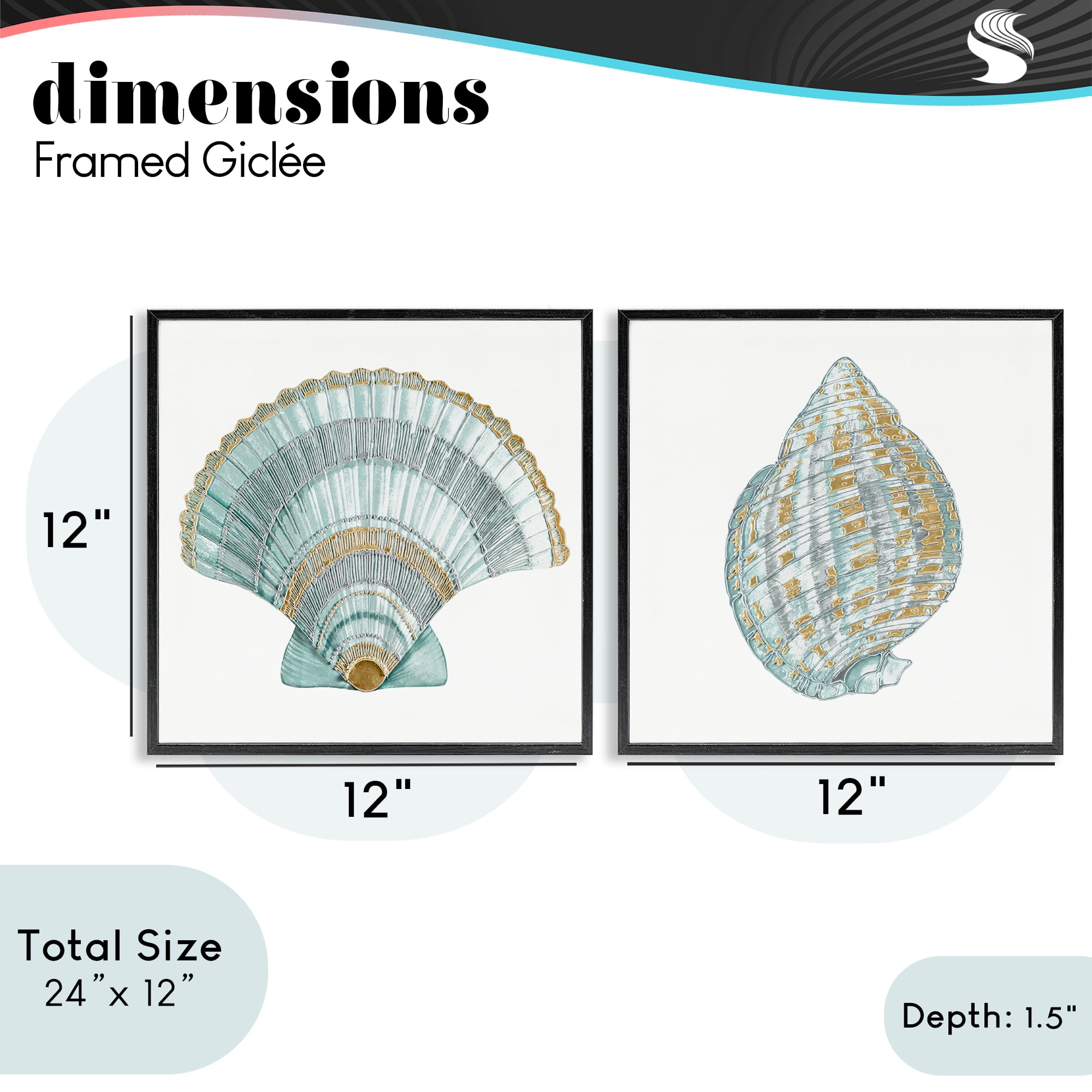 Stupell Industries Regal Clam Shell Duo 2 Piece Black Framed Giclee Art Set, design by Lorenzo Collective