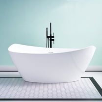 ANGELES HOME 70" Acrylic Freestanding Bathtub, Soaking White Bathtub with White Drain and Integrated Slotted Overflow Included, Glossy White