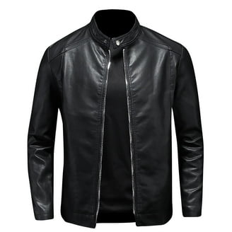 JUUYY Men's Faux Leather Jacket Stand Collar Bomber Jackets