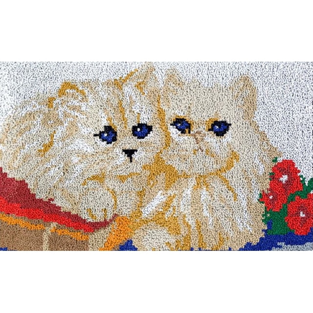 Rug Making Latch Hooking Kit |Two White Kittens (85x58cm blank canvas)