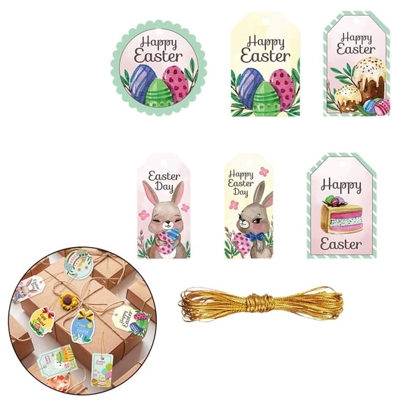 door decoration Easter Bunny Tag Decoration 24pcs Easter Hanging Tags Labels With String Bunny Love Flowers Theme Hanging Tags For Easter Decoration