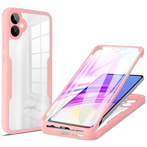 Case for Galaxy A04,Slim Full-Body Rugged Stylish Protective Clear Colorful Back Hybrid 3-in-1 Case with Built-in Screen Protector Phone Case for Samsung Galaxy A04 4G (Pink)