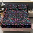 thumbnail image 7 of SEANATIVE Twin Fitted Sheet Set 3 Piece with 1 Fitted Sheet and 2 Pillowcases Mattress Cover Elastic Bed Sheet Set for Valentine's Day Decor, Colorful Star Heart Pattern Black, 7 of 7