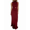 thumbnail image 2 of Womens French Two Piece Set Knit High Neck Vest and Midi Skirt Outfit Versatile Chic Wine Red L, 2 of 8