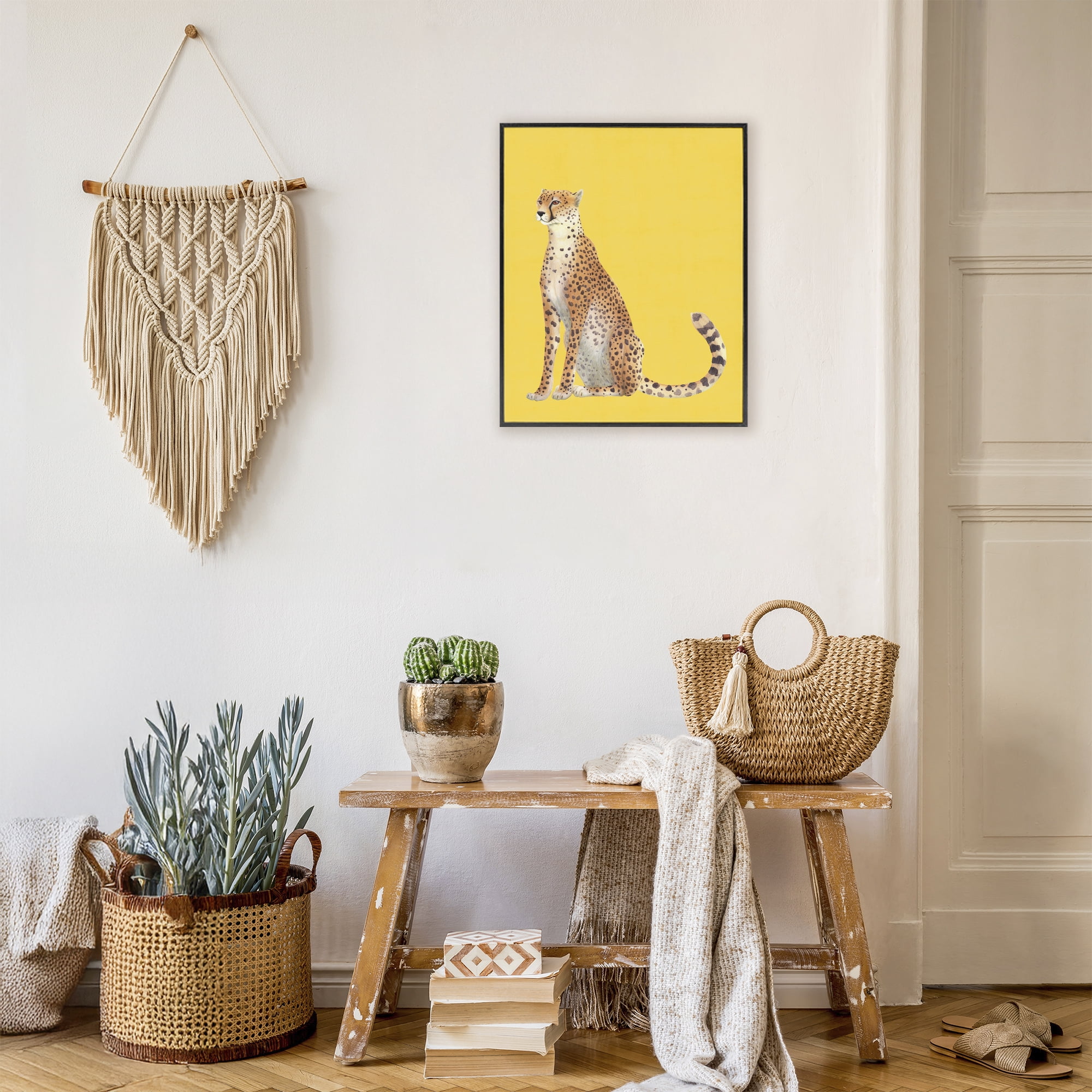 Stupell Industries Cheetah on Vibrant Yellow Black Framed Giclee Art, design by Karolina Sato