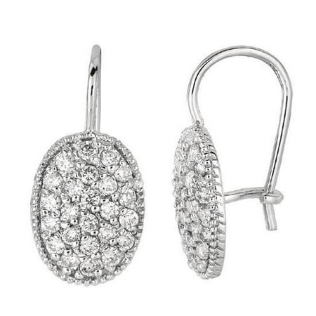 Harry Chad HC12855 1 CT Diamonds Oval Earrings Pave Setting, White Gold 14K Hoop Earring - Color G-H - VS2 & SI
