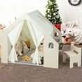 thumbnail image 5 of Gymax 6-in-1 Kids Playhouse Wooden Indoor Play Tent w/ Blackboard Desk Table Chair, 5 of 9