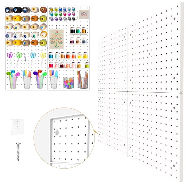Peg Board FZK, paquete de 4 unidades, tablero perforado de plástico blanco, ABS, 60 x 60 cm