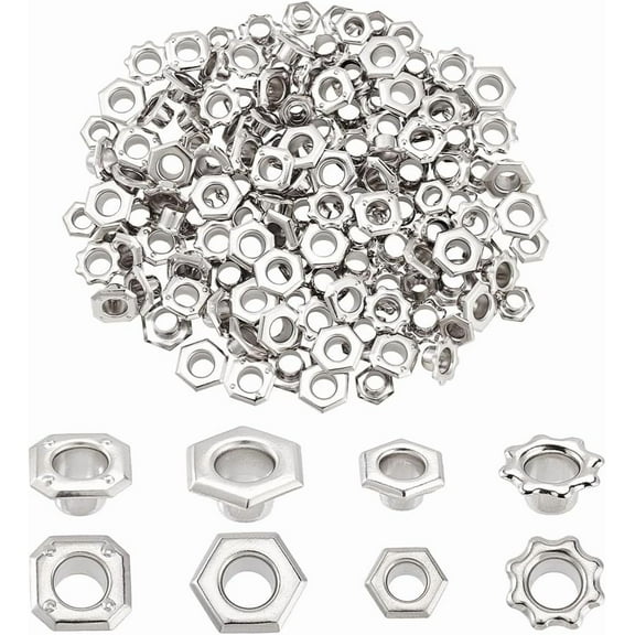 160pcs Brass Grommet Eyelet 4 Styles 5mm Hole Metal Silvery Eyelets Grommets Self Backing Pack Round Inner Hole DIY Rivet