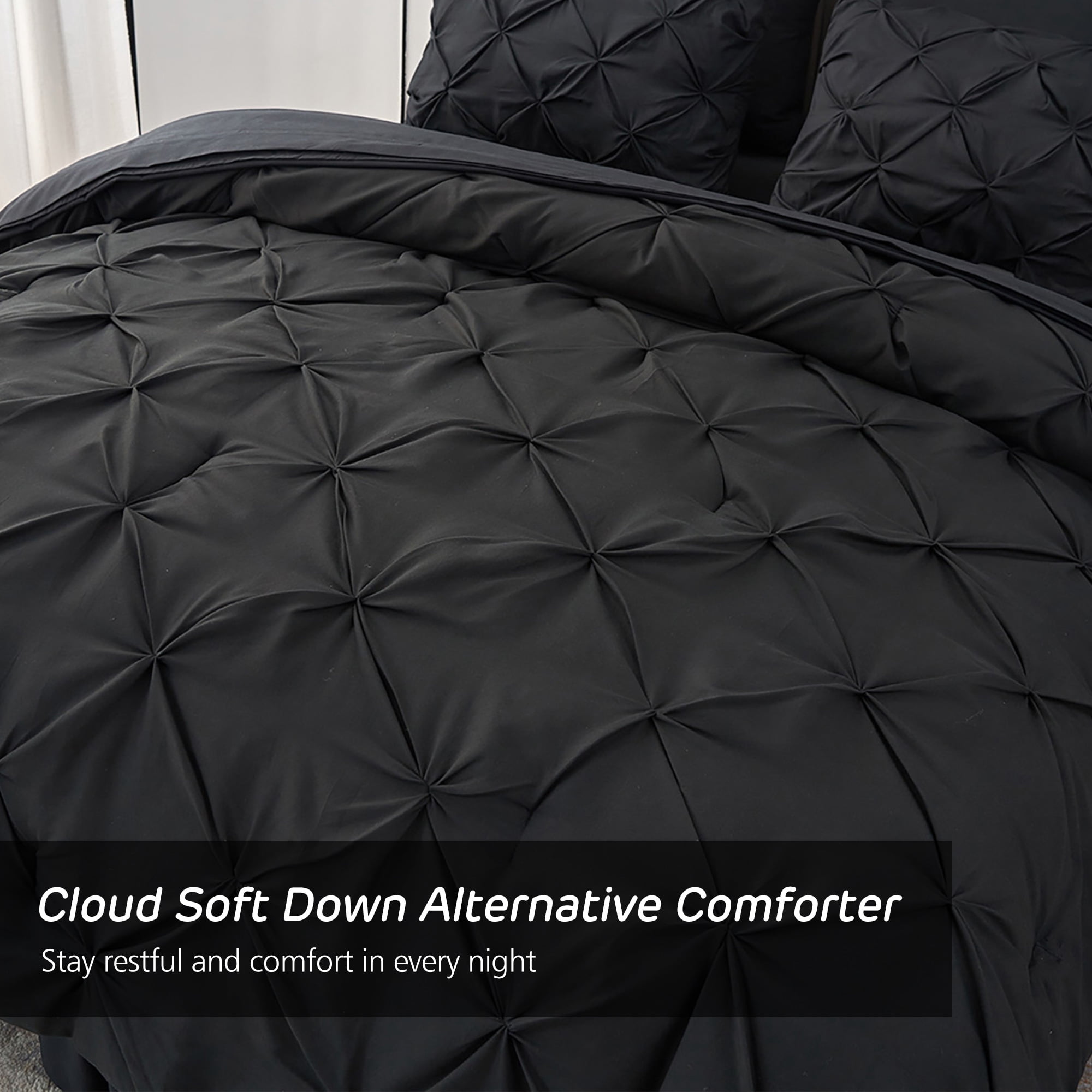 HAOK 8 Piece Pinch Pleated Pintuck Comforter Set - Bedding Bed in A Bag, King, Black