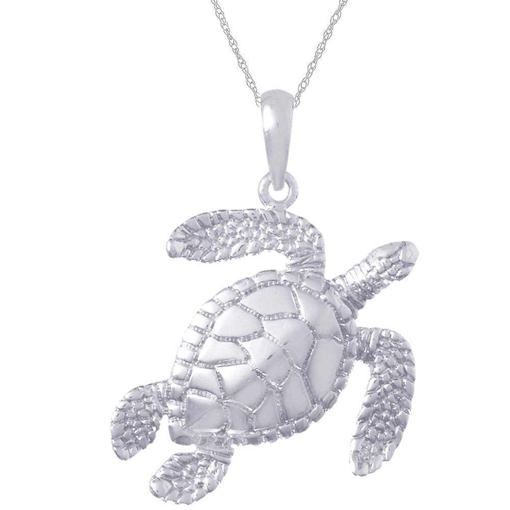 Million Charms 925 Sterling Silver Nautical Charm Pendant with Chain, Large Swimming Sea Turtle by Occasion Gallery