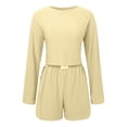 thumbnail image 4 of Womens 2 Piece Outfits Women's Casual Hollow Out Shorts Suit Long Sleeve Round Neck Spring Summer Everyday Wear Relaxed Outfit Stylish Two Piece Set, 4 of 4
