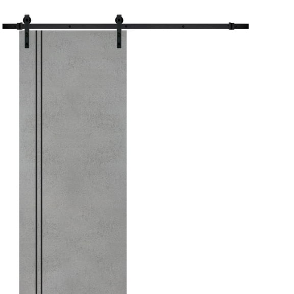 Sturdy Barn Door 18 x 80 inches | Planum 0016 Concrete with Frosted Glass | 6.6FT Rail Hangers Heavy Hardware Set | Solid Panel Interior Doors