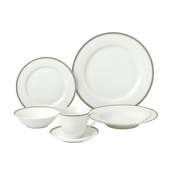 Stylish and Elegant 24 Pieces Porcelain Dinnerware Set Service for 4 People - Alyssa, Silver