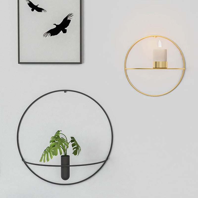Metal Candlestick Wall Mounted Candle Holder Geometric Tea Light Home Arts Decor 