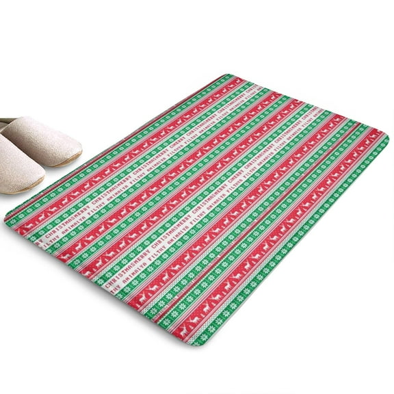 Red and Green Christmas Pattern Flannel Non Slip Door Rugs,Washable Door Mats Indoor,Decorative Door Mats,Dirt-Resistant and Absorbent Doormat for Entrance,Bedroom,Kitchen,Bathroom,31.5x17in(80x43cm)