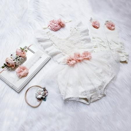 

Newborn Baby Girl Flower Lace Tutu Romper Bodysuit Jumpsuit Headband 2PCS Clothes Set