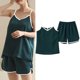 thumbnail image 4 of Karight Sleepwear for Womens Straps Tank Top Shorts 2 Piece Pajamas Lace Faux Silk Nightgowns Plain Match Thin Pjs Sets, 4 of 9