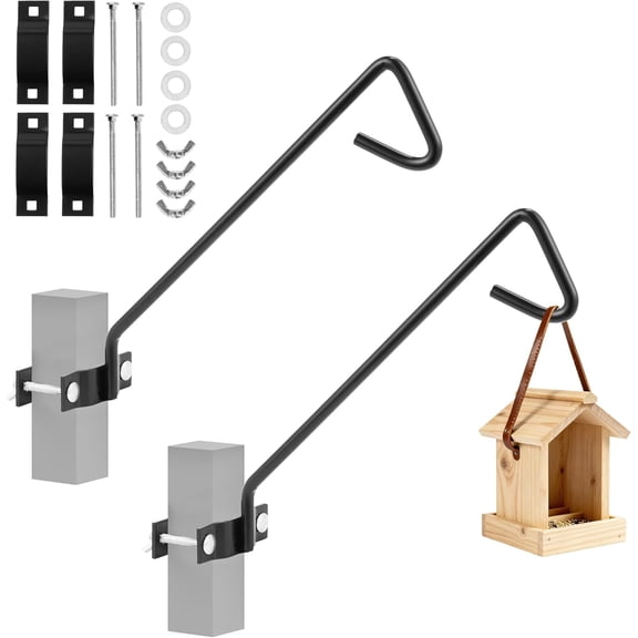 2 Packs 11 Inch Fence Deck Hook Rail Hanging Mounting Kit Heavy Duty Bird Feeder Decorative Hanger for Feeders Planters Suet Baskets Lanterns on Balcony Porch Railing