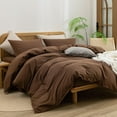 thumbnail image 6 of BESTOUCH Duvet Cover Set Queen 100% Washed Cotton Linen Feel Soft Chic Lightweight 3Pcs (Cocoa Brown, 90"x90"), 6 of 8