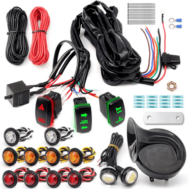 Pre-Wired ATV UTV Turn Signal Kit Universal Dirt Bike Street Legal Kit with Horn Reverse Hazard Turn Light Rocker Switch & Flasher Relay Fuse Side by Side Blinker Kit for Polaris Can-Am Golf Cart
