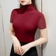 thumbnail image 1 of Tejiojio Women's Sheer Mesh Top Solid Mock Neck Short Sleeve Fitted Elegant Casual Blouse, 1 of 5