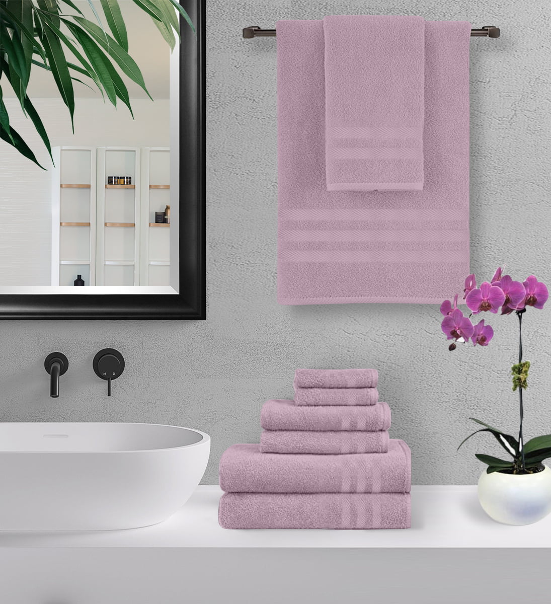 Basics 6-Piece Fade Resistant Bath towel, Hand and Washcloth Set -  Cotton, Gray, 14.25 L x 10.85 W