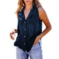 thumbnail image 2 of Babysbule Women's Tops Women's Fashion Turn-down Collar Leisure Sleeveless Solid Vest Tops, 2 of 7