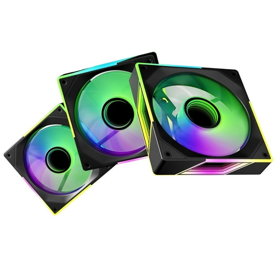 Fexadon Tek 120mm RGB Case Fan, 4 Pin Control, Silent Infinity Mirror Fan (3, Black, Reverse 120mm)