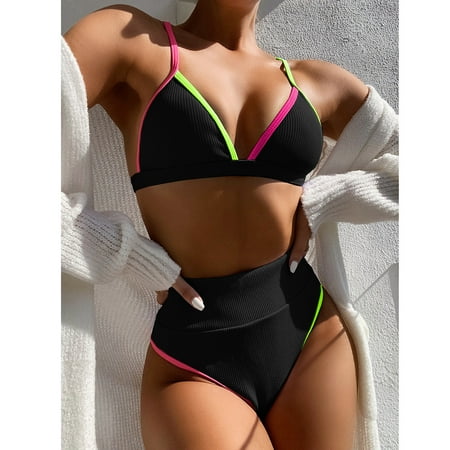 

VKEKIEO Two-Piece Sets Swimsuit Sport Bra Style Padded Black S