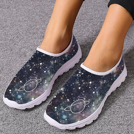 

Fashion Iridescent Starry Sky Design Lightweight Breathable Shoes Comfortable Flat Walking Running Shoes Zapatos