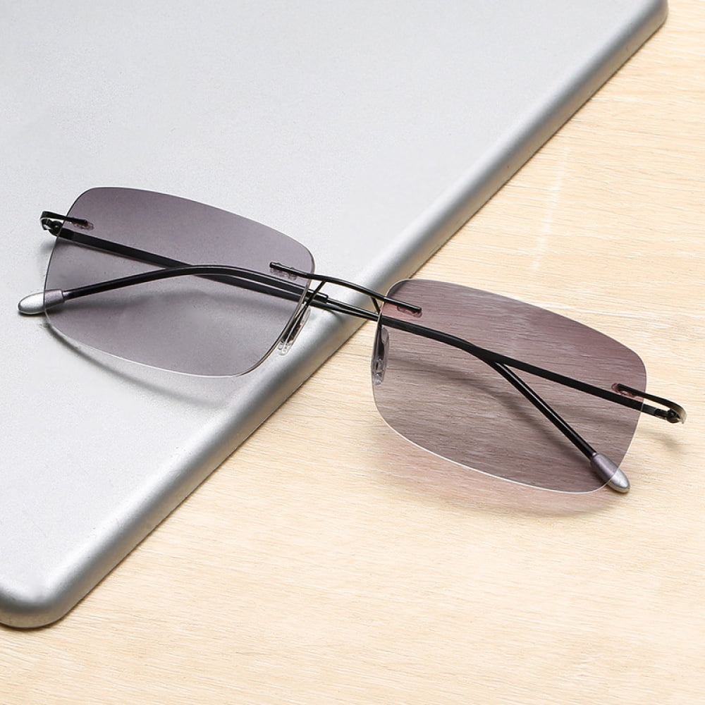 2 Pairs of Men Rimless Rimless BIFOCAL Sunglasses Rectangle Black Reading Glasses 4.00 Oversized Metal Shades Readers +4.00 UV