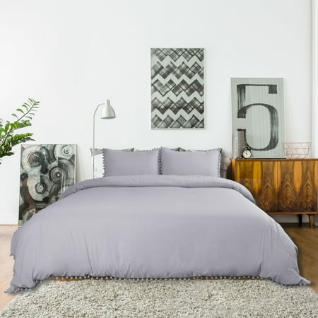 Wash Cotton Bedding Duvet Cover Pillowcase W Pompon Tassels King