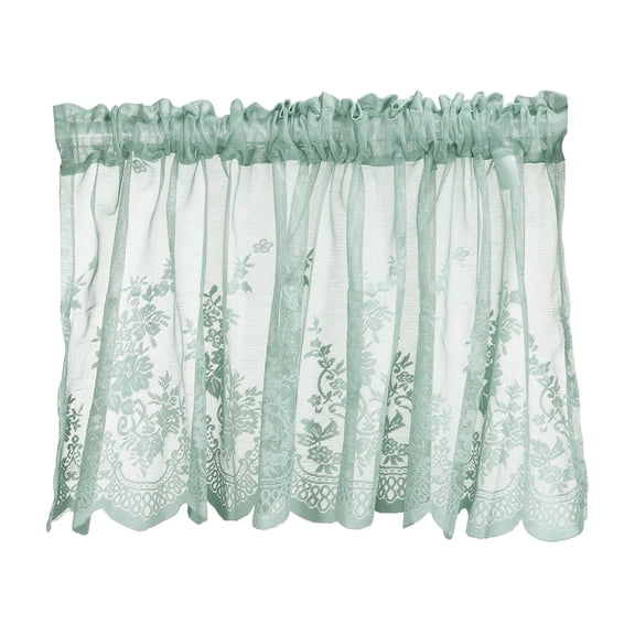 Uxcell Window Valance, 51x16 Inch Lace Sheer Valance Curtains Floral Embroidery Small Short Light Filtering Sheer for Windows Bedroom Bathroom Living Room Kitchen, Blue