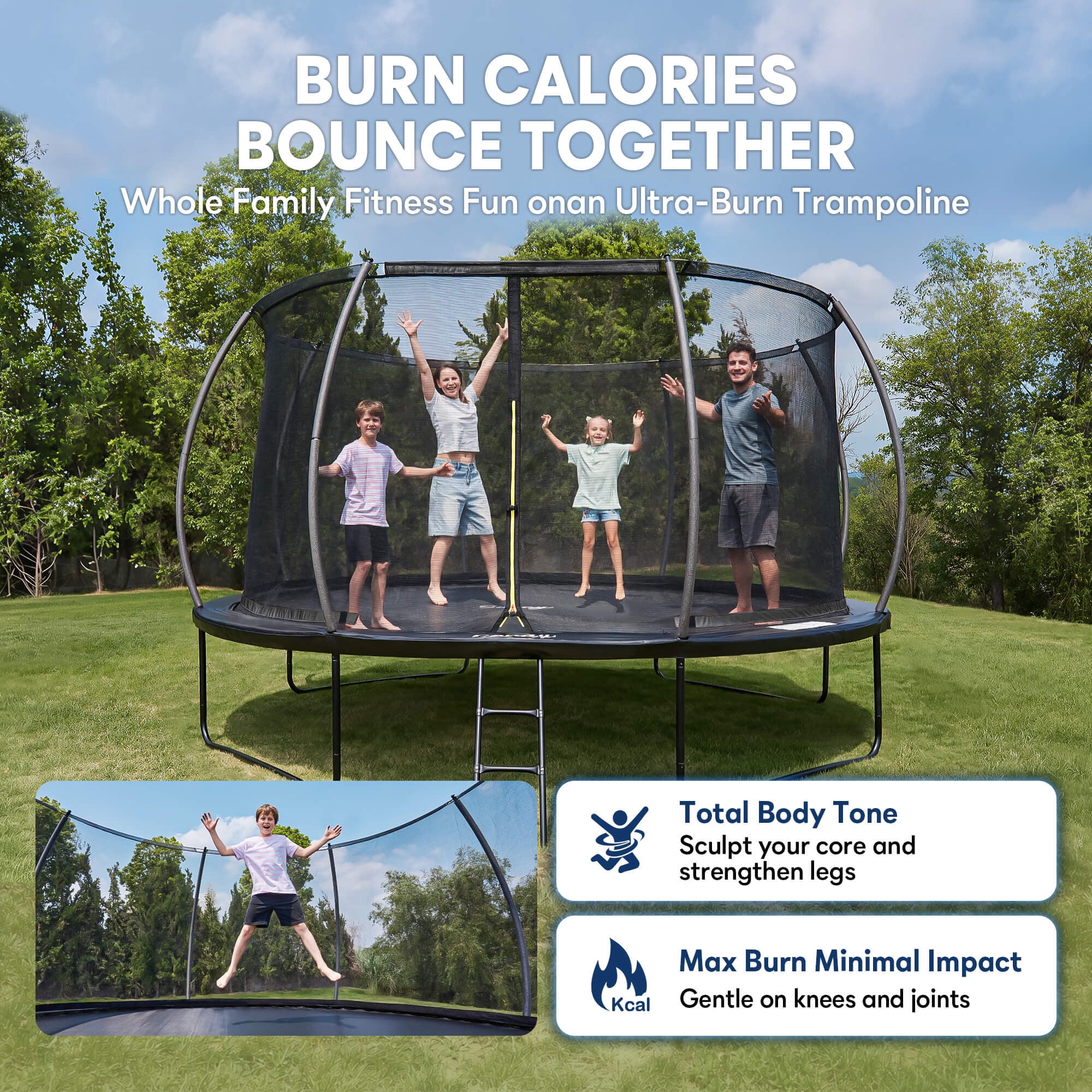 SERAY 10FT, 12FT, 14FT Outdoor Trampoline with Safety Enclosure Net, Ladder and Rust-Resistant Frame, ASTM Certified Backyard Trampoline for Kids and Adults