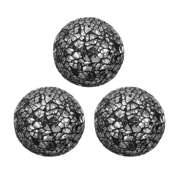 Uxcell 3Pcs Decorative Glass Balls 2.36 Inch Orbs Centerpiece Balls Mosaic Glass Ball Sphere for Decor Bowls Vases Dining Table Party, Silver Black