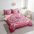 thumbnail image 3 of Feelyou Retro Hippie Damask Bedding Comforter Set 7pcs for Women, Red Purple Boho Paisley Queen Bedding Sets, Southwestern Fashion Reversible Queen Sheet Sets, Ultra Soft Bedroom Decor, 3 of 8
