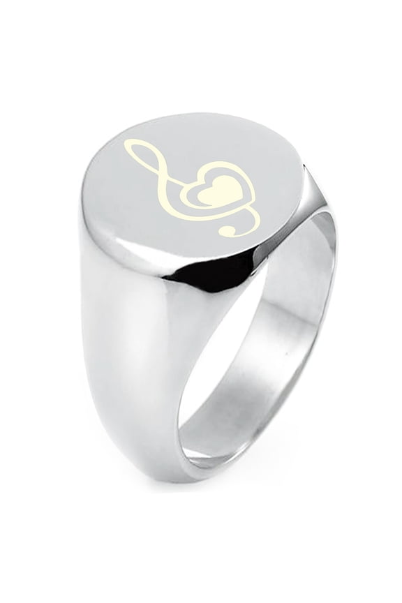 Sterling Silver Treble Clef Heart Engraved Round Flat Top Polished Ring