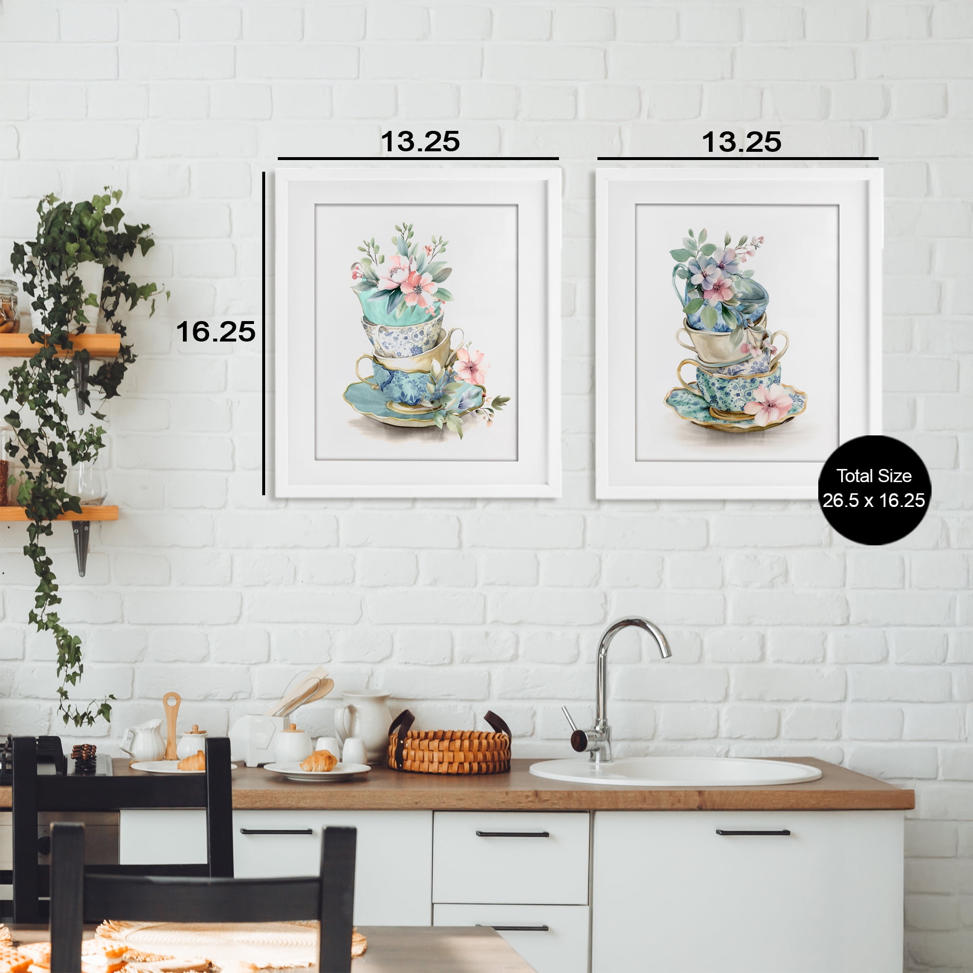 Stupell Industries Stacked Teacup Chinoiserie 2 Piece White Framed Print Under Glass Set, design by Kim Allen