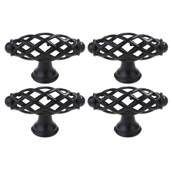 4pcs Birdcage Shape Vintage Cabinet Pulls Zinc Alloy Furniture Drawer Handles Cupboard Closet Knobs (Black, Single Hole)