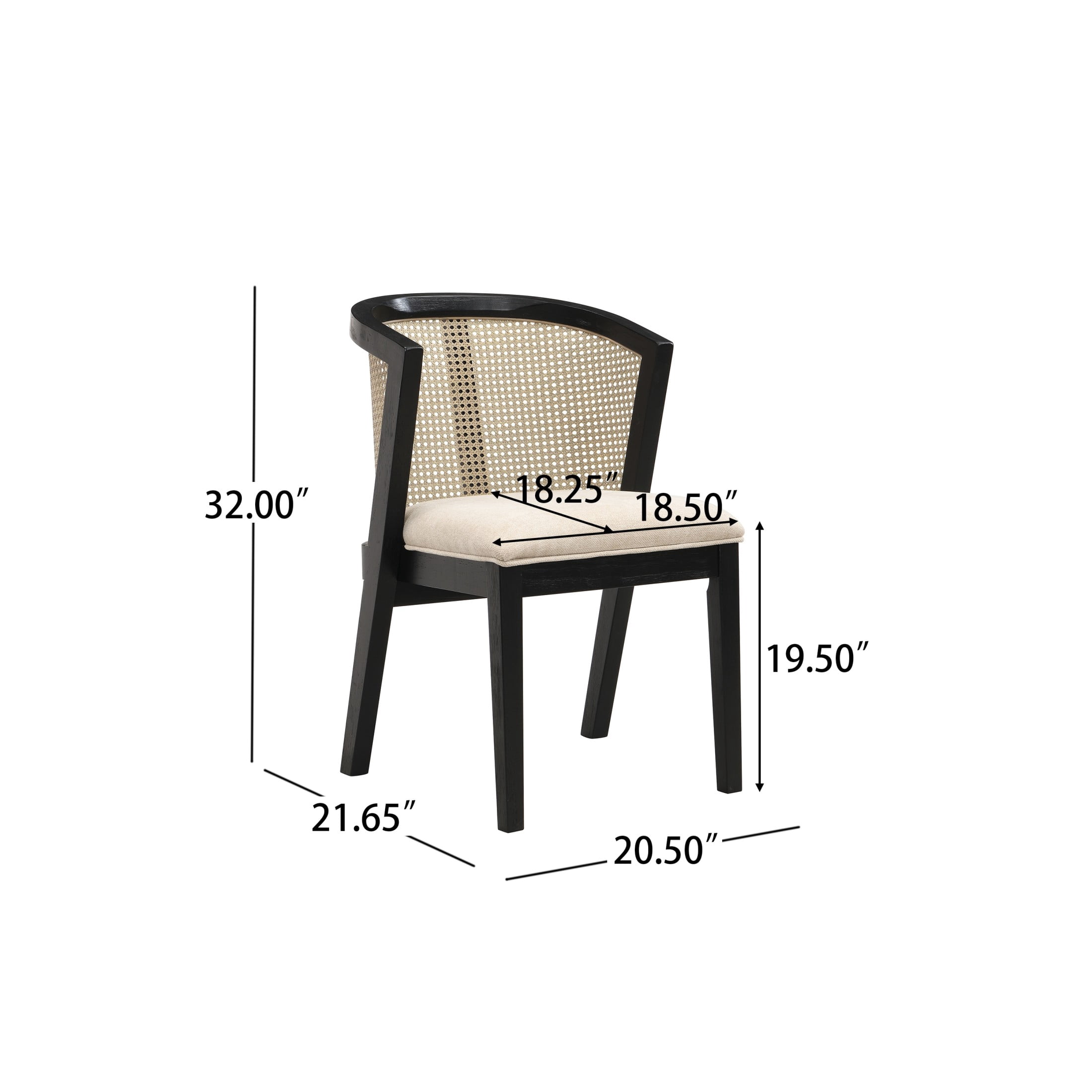 Christopher Knight Home Wood Dining Chairs with Cane Rattan Backrest, Black+Beige, Set of 2