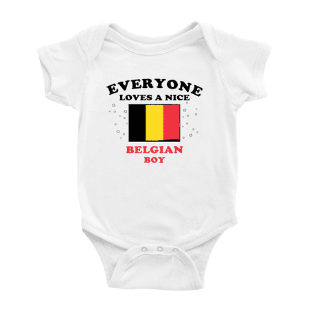 

Everyone Loves a Nice Belgian Boy Cute Baby Bodysuit Romper (White 6-12 Months)