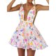 thumbnail image 2 of Txlixc Vestido sin espalda para mujer, sin mangas, cuello en V profundo, cintura alta, con lentejuelas, informal, midi, rosa / blanco Txlixc Casual, 2 of 9