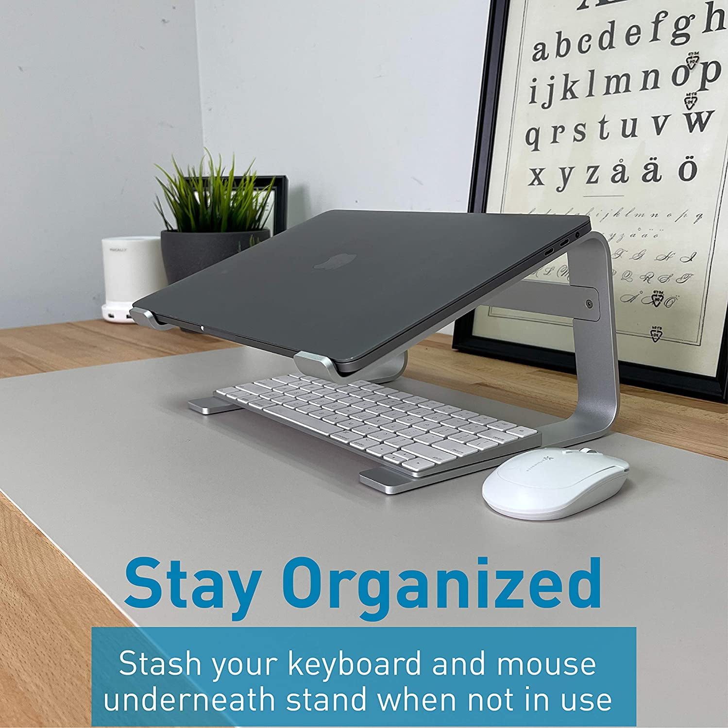 Macally Laptop Stand for Desk - Aluminum Laptop Riser Stand for Desk - Ergonomic Laptop Holder Mount - Use as Macbook Stand (Pro/Air) or Notebook Computer Stand between 10 to 17.3 Inches - Silver