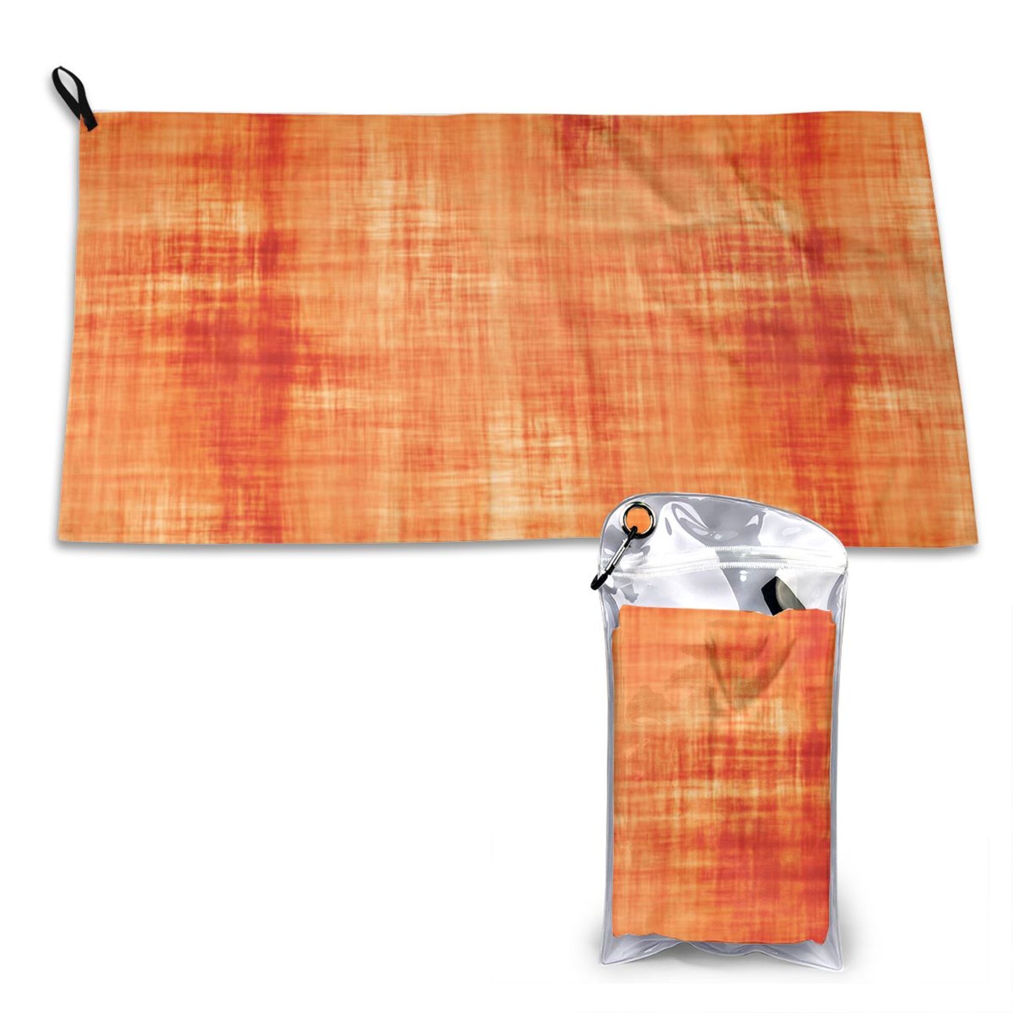 YFYANG Serviette de Voyage Portable en Microfibre pour Adulte, Serviette Texturée Orange Aquarelle à Séchage Rapide avec Boucle de Randonnée et Pochette en PVC, 16 Pouces x 31.5 Pouces