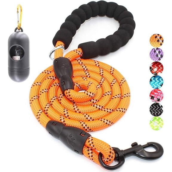 Eryueer 2/4/5/6 FT Dog Leash with Comfortable Padded Handle and Highly Reflective Threads for Small Medium and Large Dogs (6FT-1/2'', Orange)