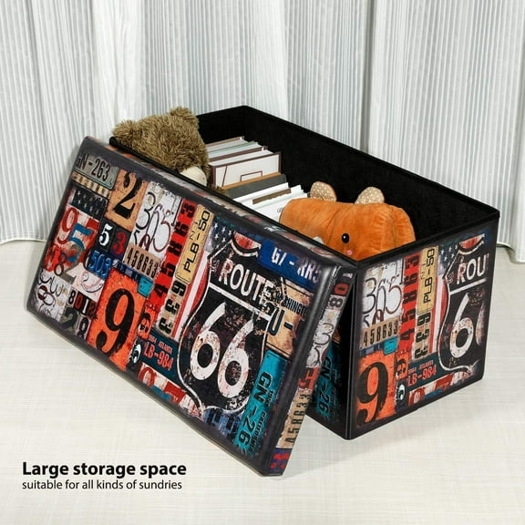 Folding Storage Ottoman Bench with Faux Leather Footrest Seat, Coffee Table 30"x15"x15"