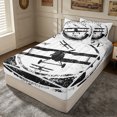 thumbnail image 3 of Erosebridal Retro Stamp Graffiti Zipper Twin Comforter Sets with Fitted Sheet and 2 Pillowcases for Boys Men, Black Biplane Silhouette Print Zipper Bedding Set, Reversible, 4-Piece, 3 of 7