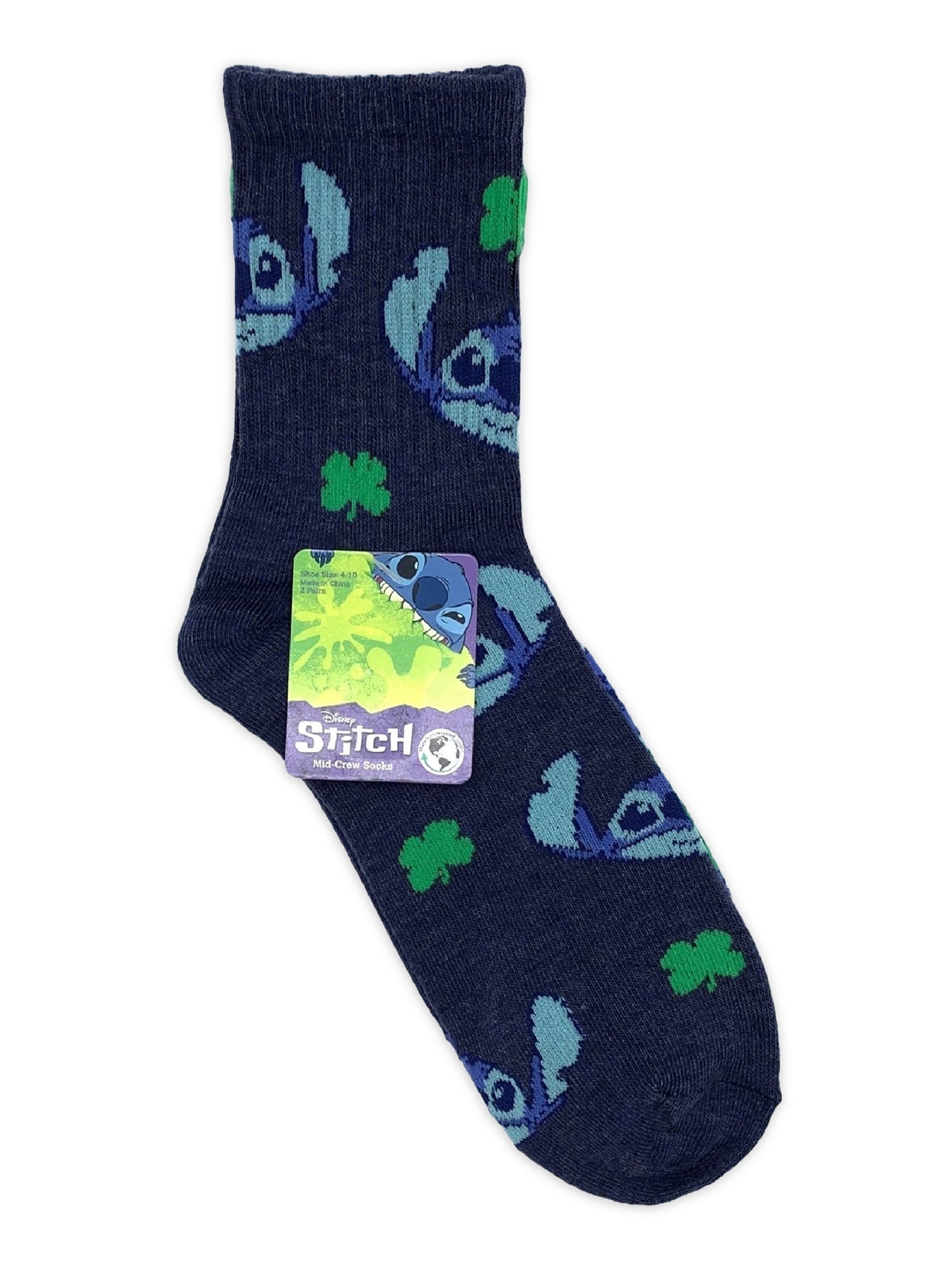 Lilo & Stitch Women's St. Patrick's Day Mid Crew Socks, 2-Pack, Shoe Size 4-10